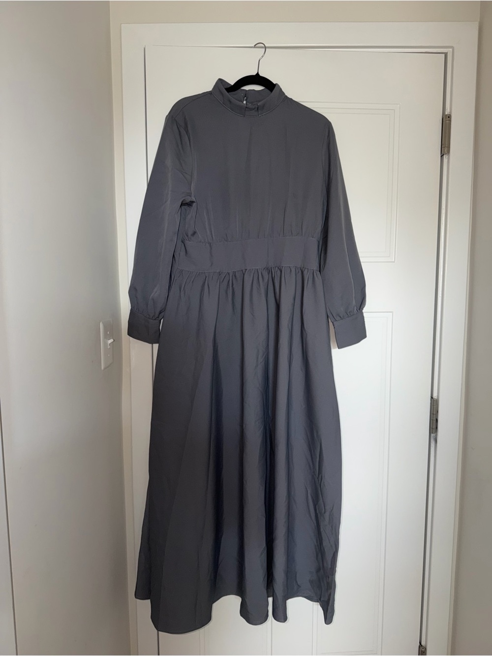 Women's Long Sleeve High-Neck Gray Maxi Dress